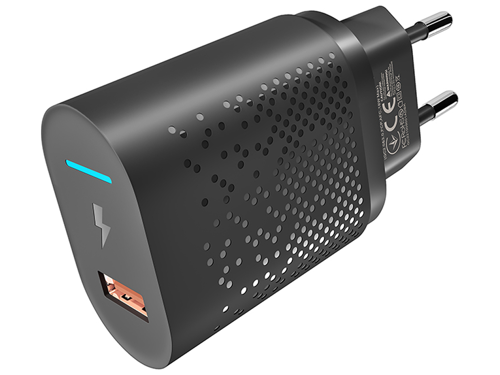 Мережевий зарядний пристрій Yoki Led Series, USB-A, 18W, Чорний