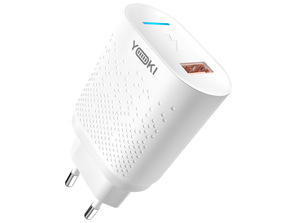 Сетевое зарядное устройство Yoki Led Series, USB-A, 18W, Белый