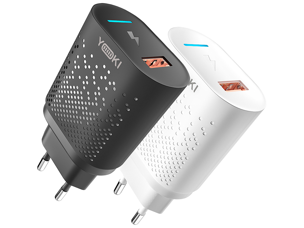 Сетевое зарядное устройство Yoki Led Series, USB-A, 18W, Белый