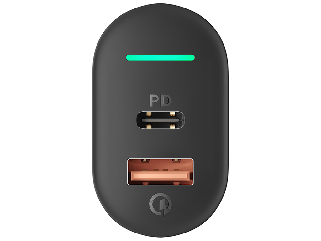 Сетевое зарядное устройство Yoki Led Series, USB-A + Type-C, 20W, Черный