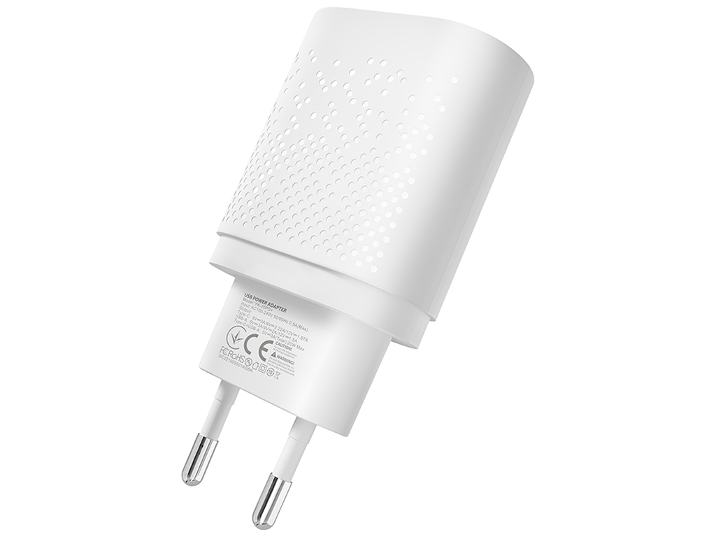 Сетевое зарядное устройство Yoki Led Series, USB-A + Type-C, 20W, Белый
