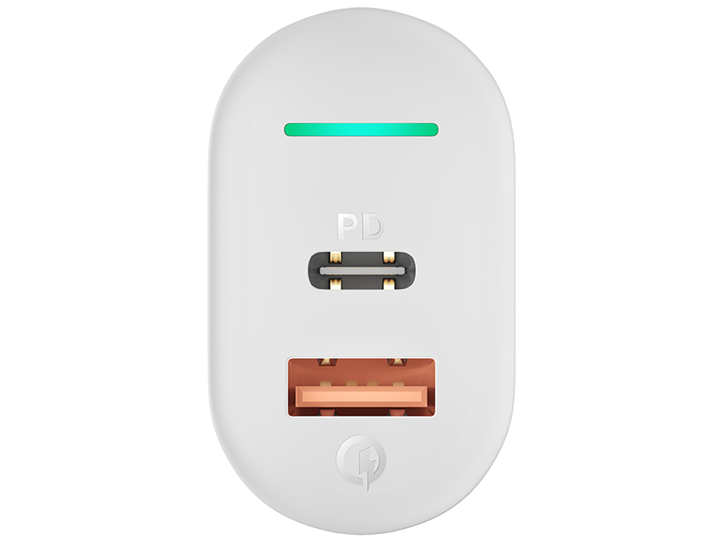 Сетевое зарядное устройство Yoki Led Series, USB-A + Type-C, 20W, Белый