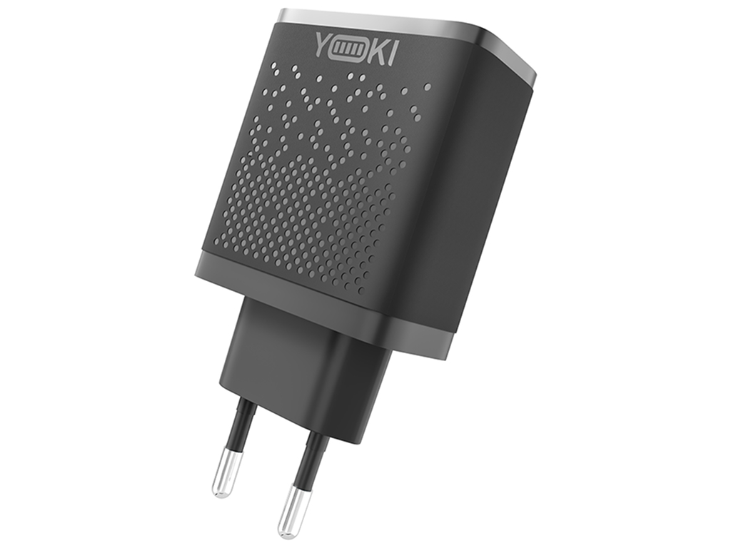 Сетевое зарядное устройство Yoki Led Series, USB-A + Type-C, 33W, Черный