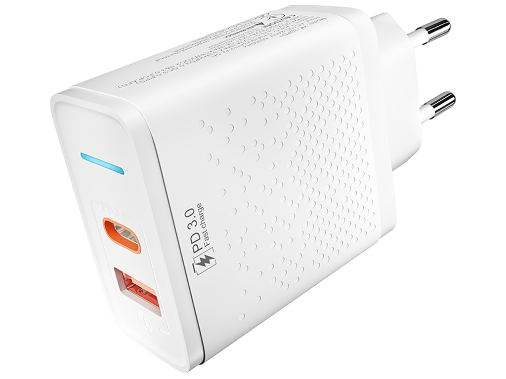 Сетевое зарядное устройство Yoki Led Series, USB-A + Type-C, 33W, Белый