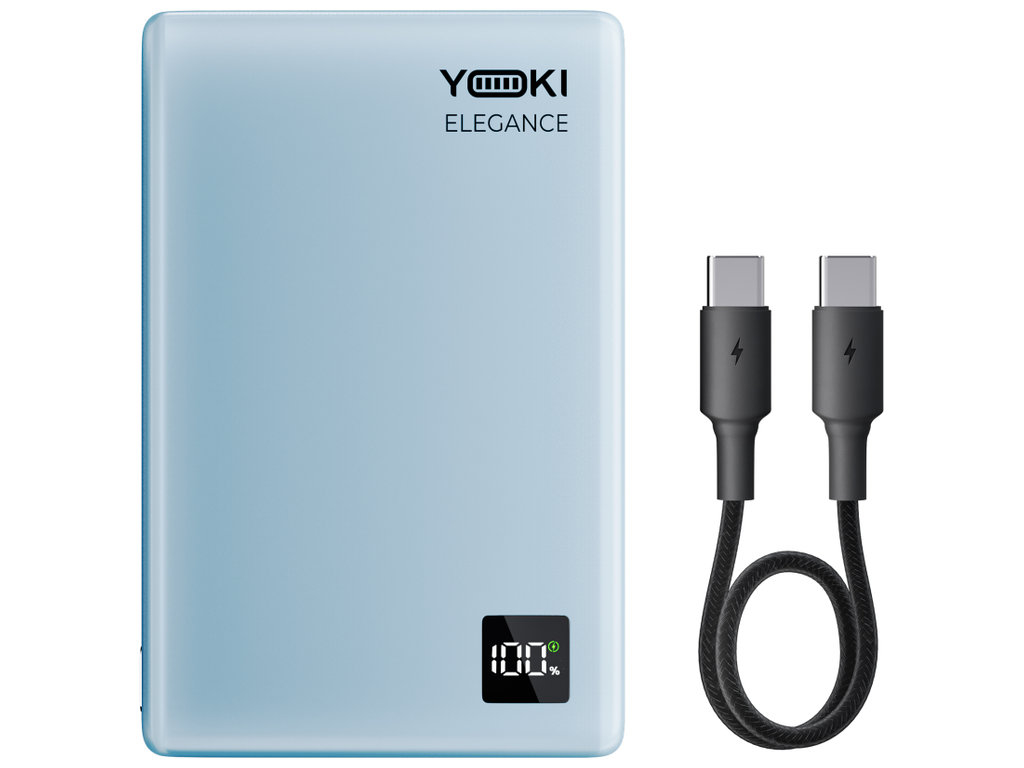 Повербанк YOKI Elegance, 5000 мАч, 15 Вт, магнитная беспроводная зарядка, Type-C, Blue