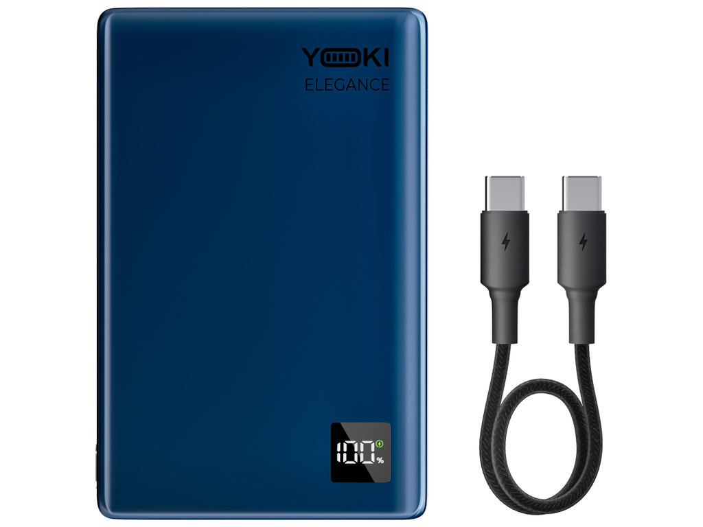 Повербанк YOKI Elegance, 5000 мАч, 15 Вт, магнитная беспроводная зарядка, Type-C, Deep Blue