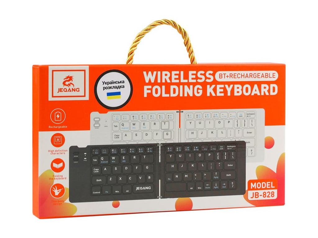 Клавиатура беспроводная складная Jeqang JB‑828, bluetooth 5.2, RGB‑подсветка, 300mAh, ENG/UKR