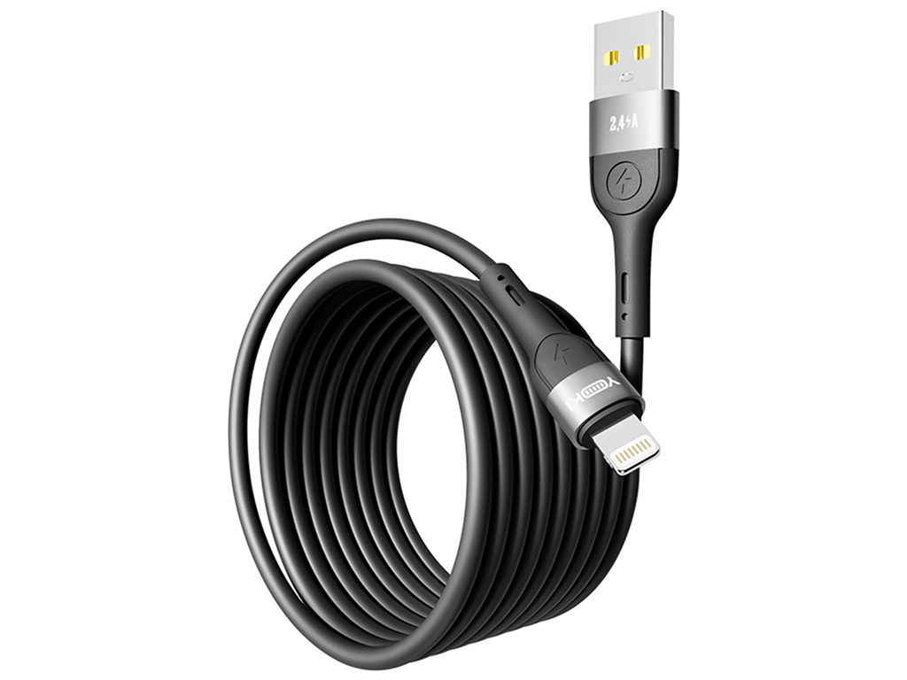 Кабель Yoki Extra, USB-A — Lightning, 2,4A, 2м, Черный