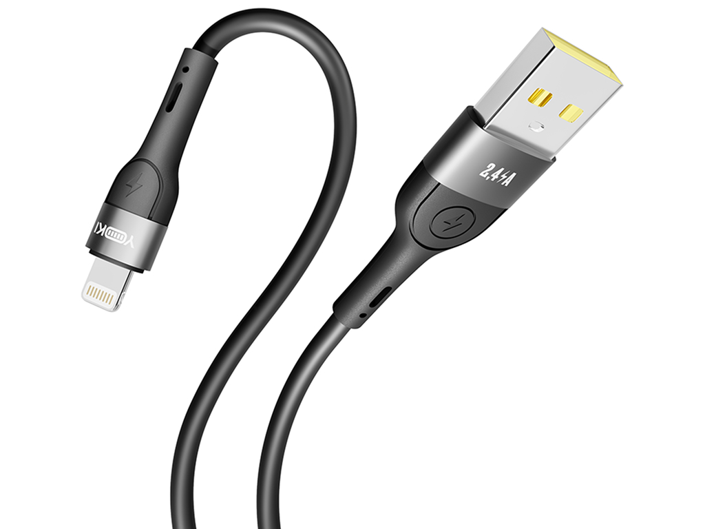 Кабель Yoki Extra, USB-A — Lightning, 2,4A, 2м, Черный