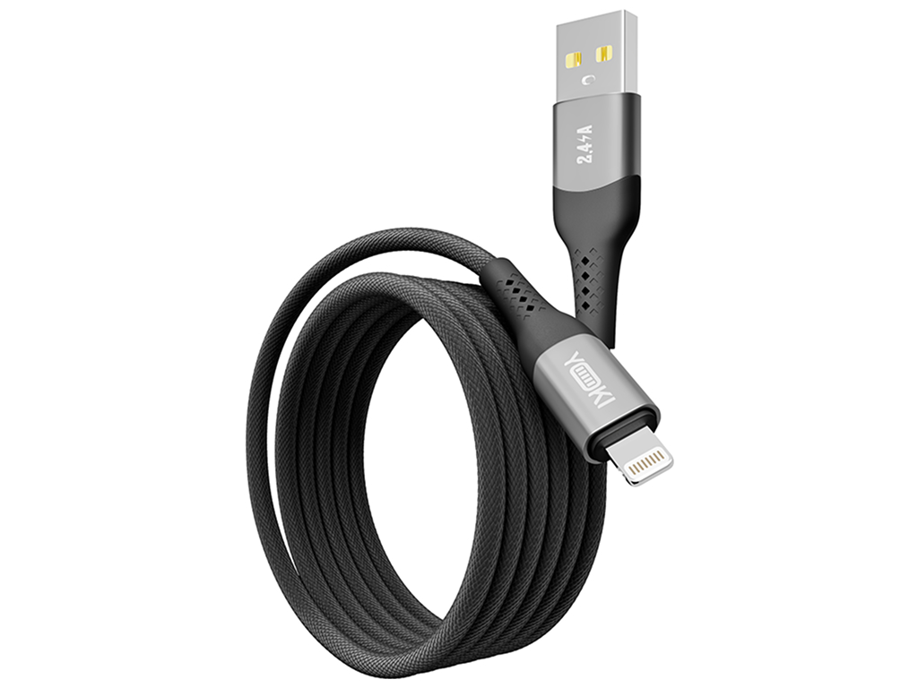 Кабель Yoki Solid, USB-A — Lightning, 2,4A, 1,2м, Черный