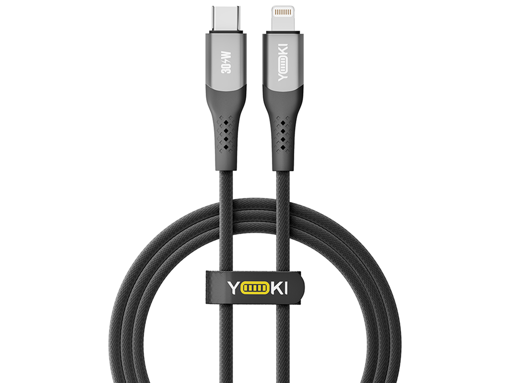 Кабель Yoki Solid, Type-C — Lightning, 30W, 1,2м, Черный