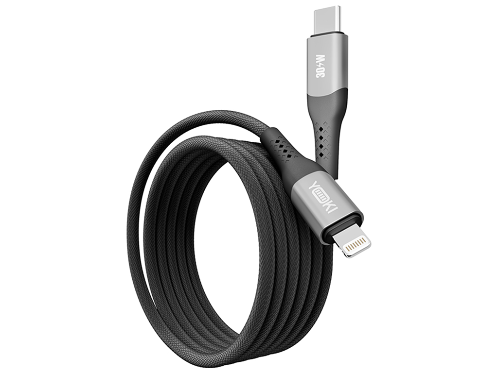 Кабель Yoki Solid, Type-C — Lightning, 30W, 1,2м, Черный