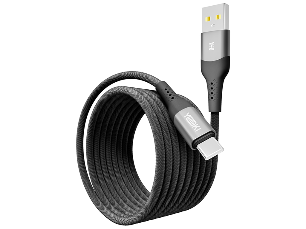 Кабель Yoki Solid, USB-A — Type-C, 3A, 2м, Черный