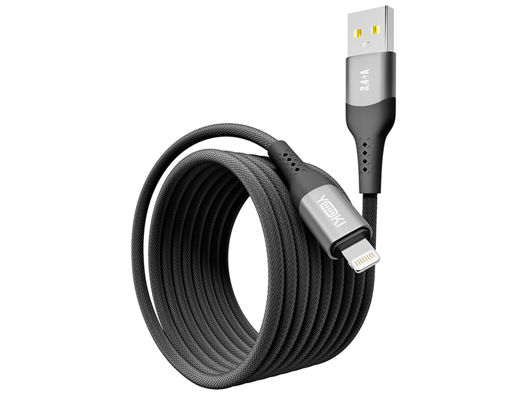 Кабель Yoki Solid, USB-A — Lightning, 2,4A, 2м, Черный