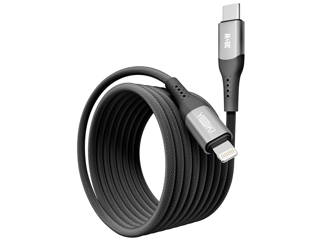 Кабель Yoki Solid, Type-C — Lightning, 30Вт, 2м, Черный