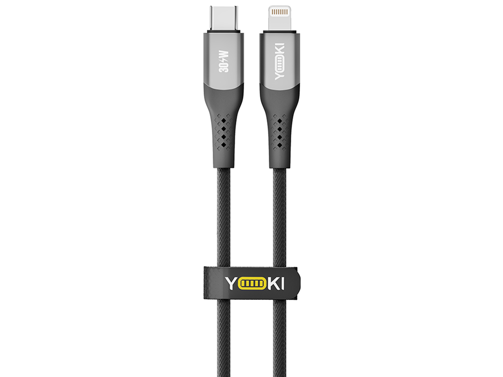 Кабель Yoki Solid, Type-C— Lightning, 30W, 25см, Черный