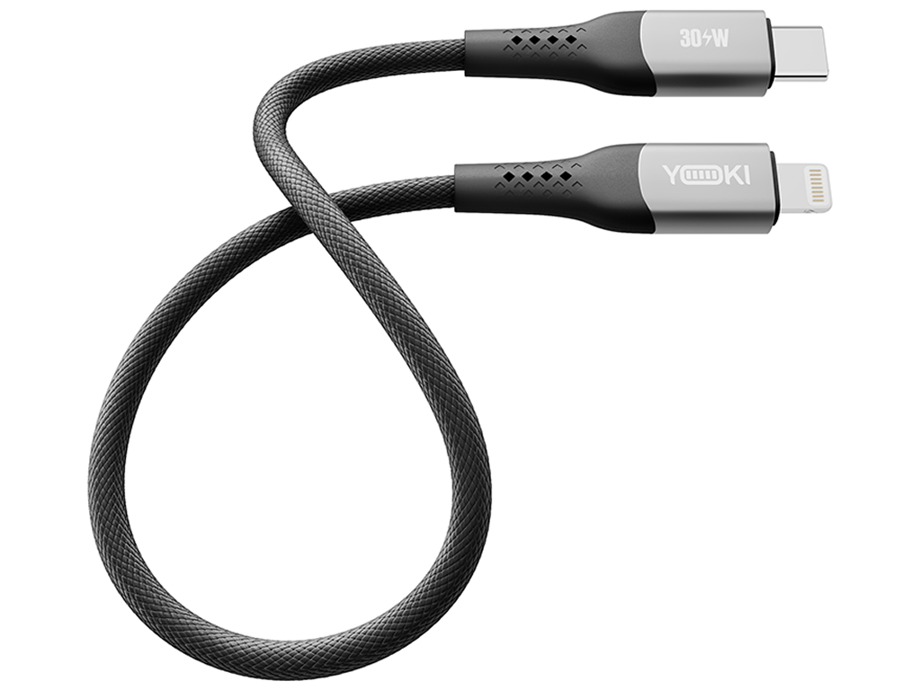 Кабель Yoki Solid, Type-C— Lightning, 30W, 25см, Черный