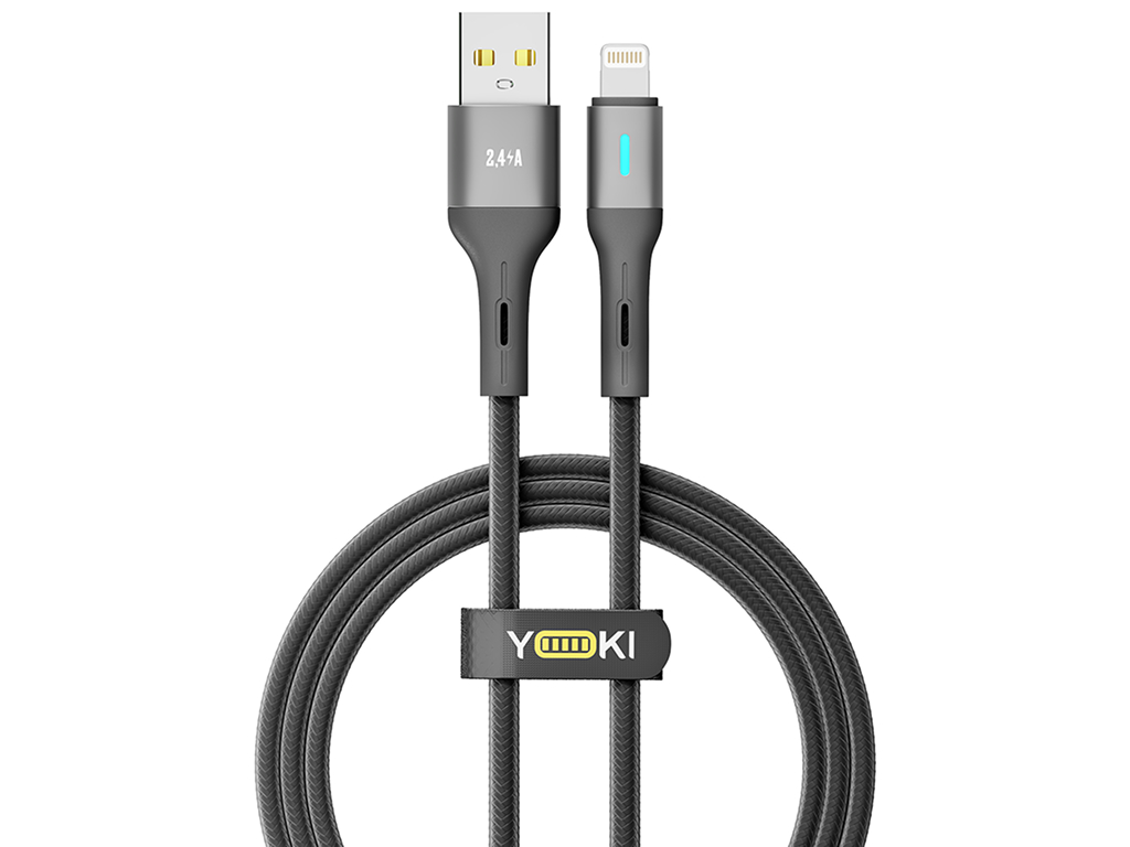 Кабель Yoki Led, USB-A - Lightning, 2,4A, 1,2м, Чорний
