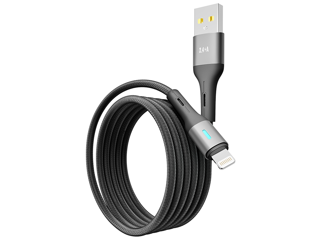 Кабель Yoki Led, USB-A - Lightning, 2,4A, 1,2м, Чорний