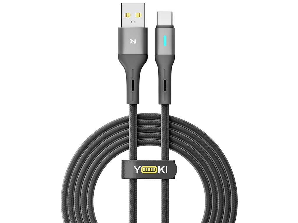 Кабель Yoki Led, USB-A - Type-C, 3A, LED індикатор, 2м, Чорний