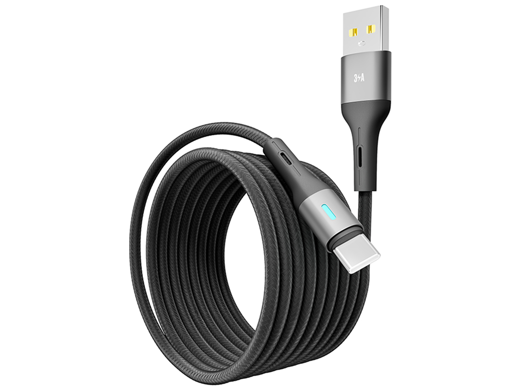 Кабель Yoki Led, USB-A - Type-C, 3A, LED індикатор, 2м, Чорний