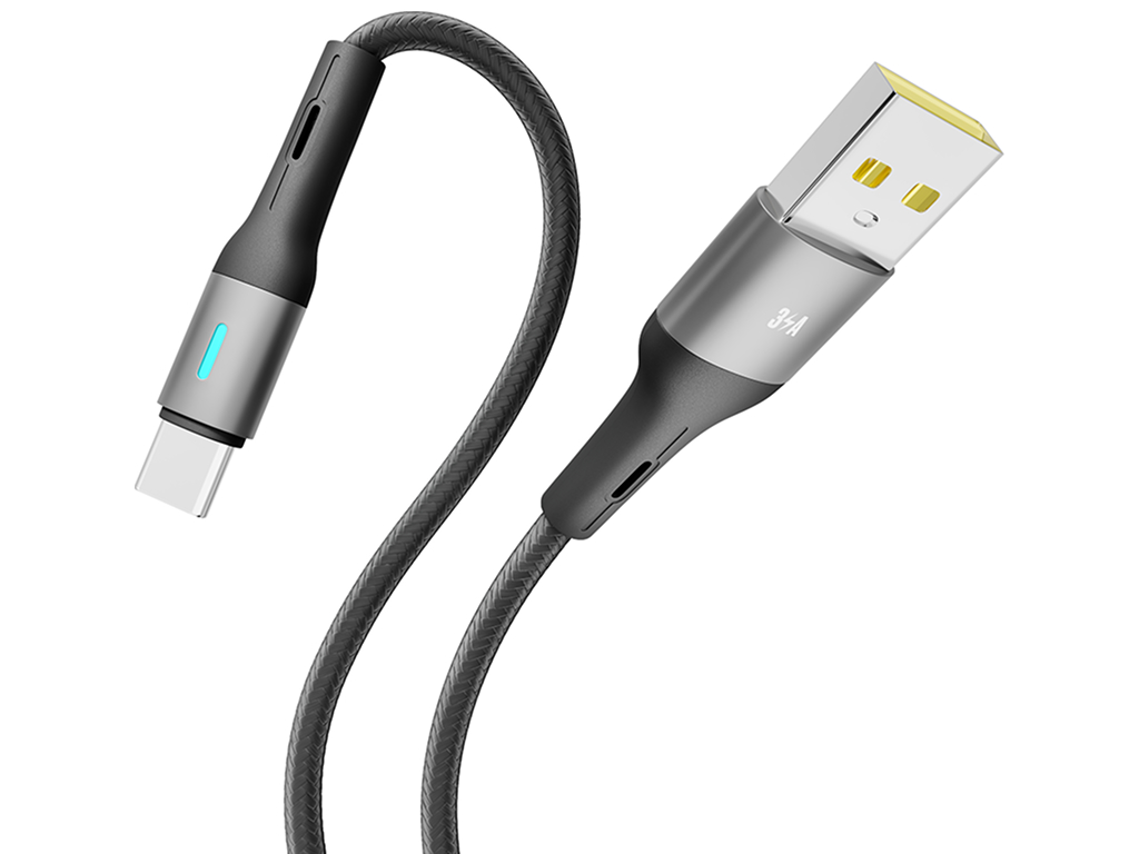 Кабель Yoki Led, USB-A - Type-C, 3A, LED індикатор, 2м, Чорний