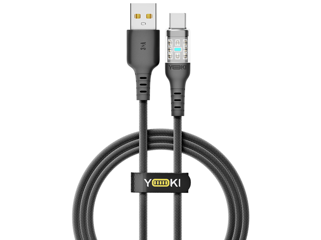 Кабель Yoki Cyber, USB-A - Type-C, 3A, 1,2 м, чорний