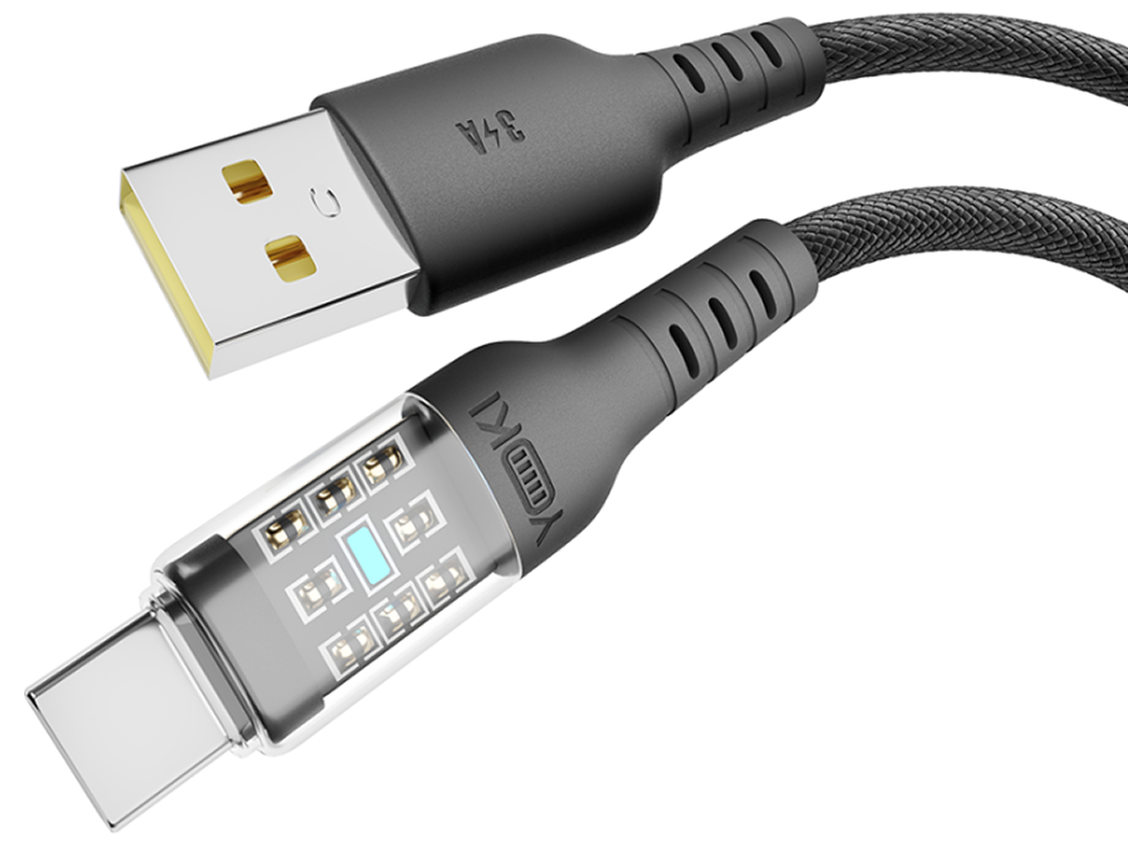 Кабель Yoki Cyber, USB-A - Type-C, 3A, 1,2 м, чорний