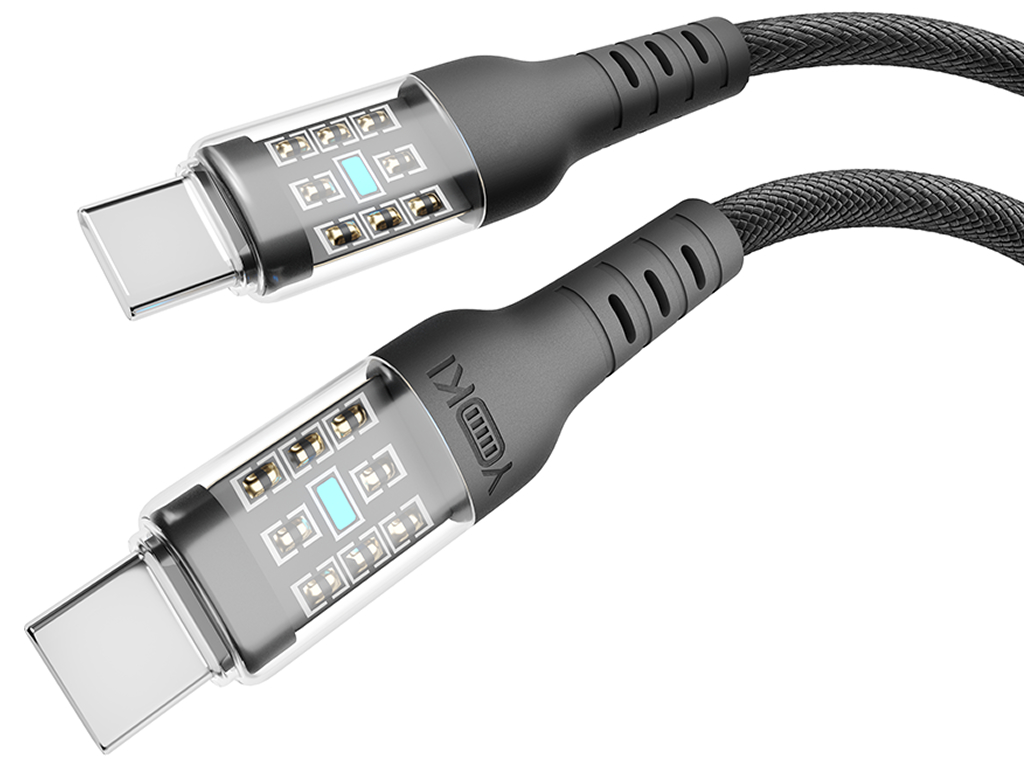 Кабель Yoki Cyber, Type-C - Type-C, 60W, 1,2м, Черный