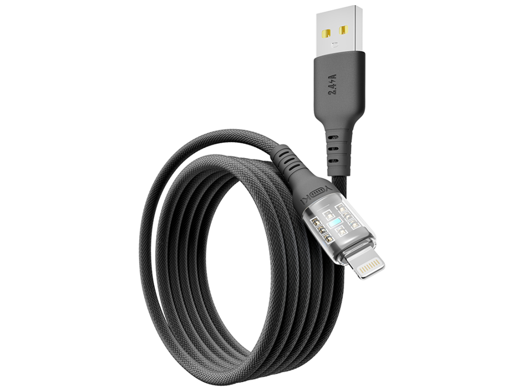 Кабель Yoki Cyber, USB-A — Lightning, 2,4A, 1,2м, цвет черный