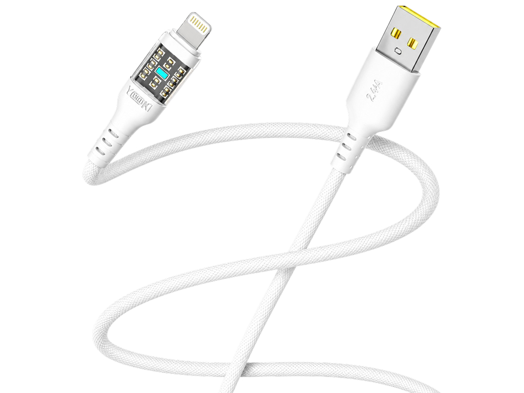 Кабель Yoki Cyber, USB-A — Lightning, 2,4A, 1,2м, цвет белый