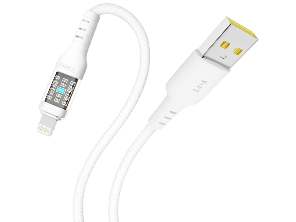 Кабель Yoki Cyber, USB-A — Lightning, 2,4A, 1,2м, цвет белый