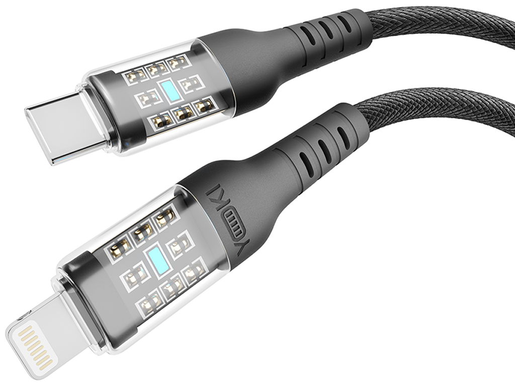 Кабель Yoki Cyber, Type-C — Lightning, 30W, 1,2м, Черный