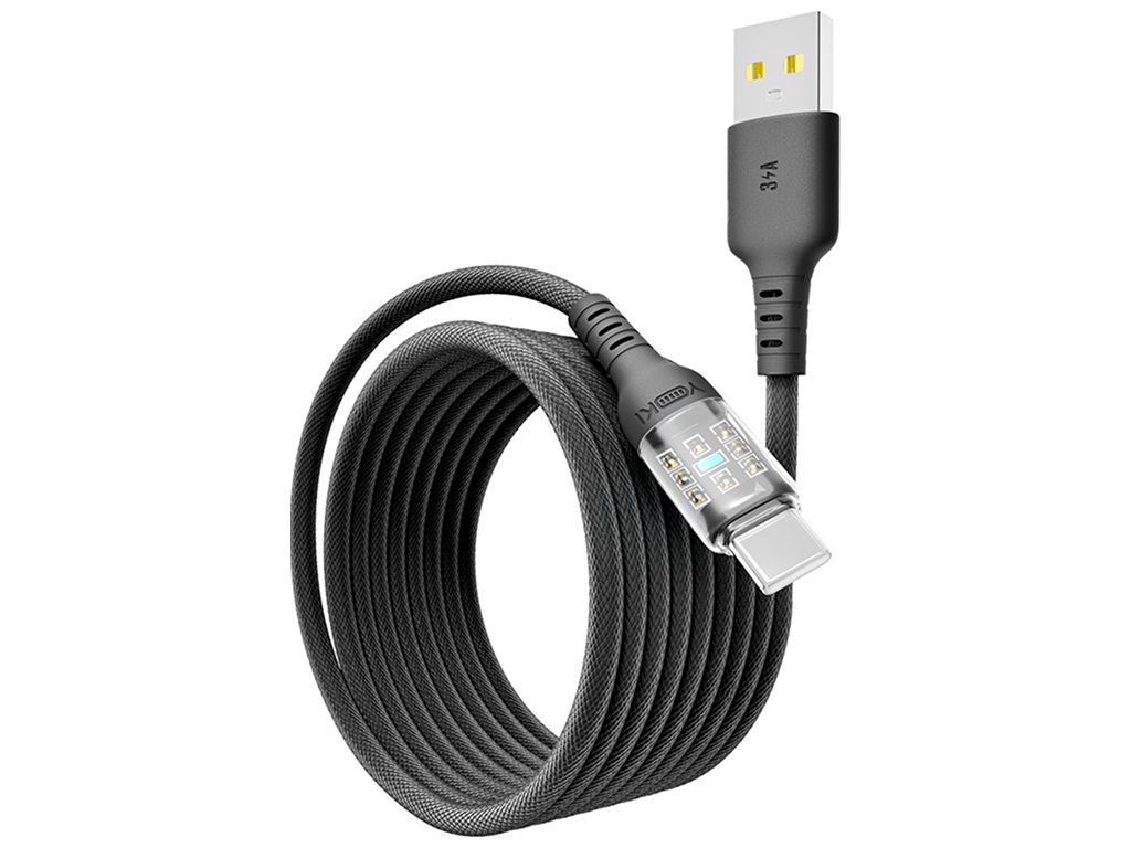 Кабель Yoki Cyber, USB-A — Type-C, 3A, 2 м, черный