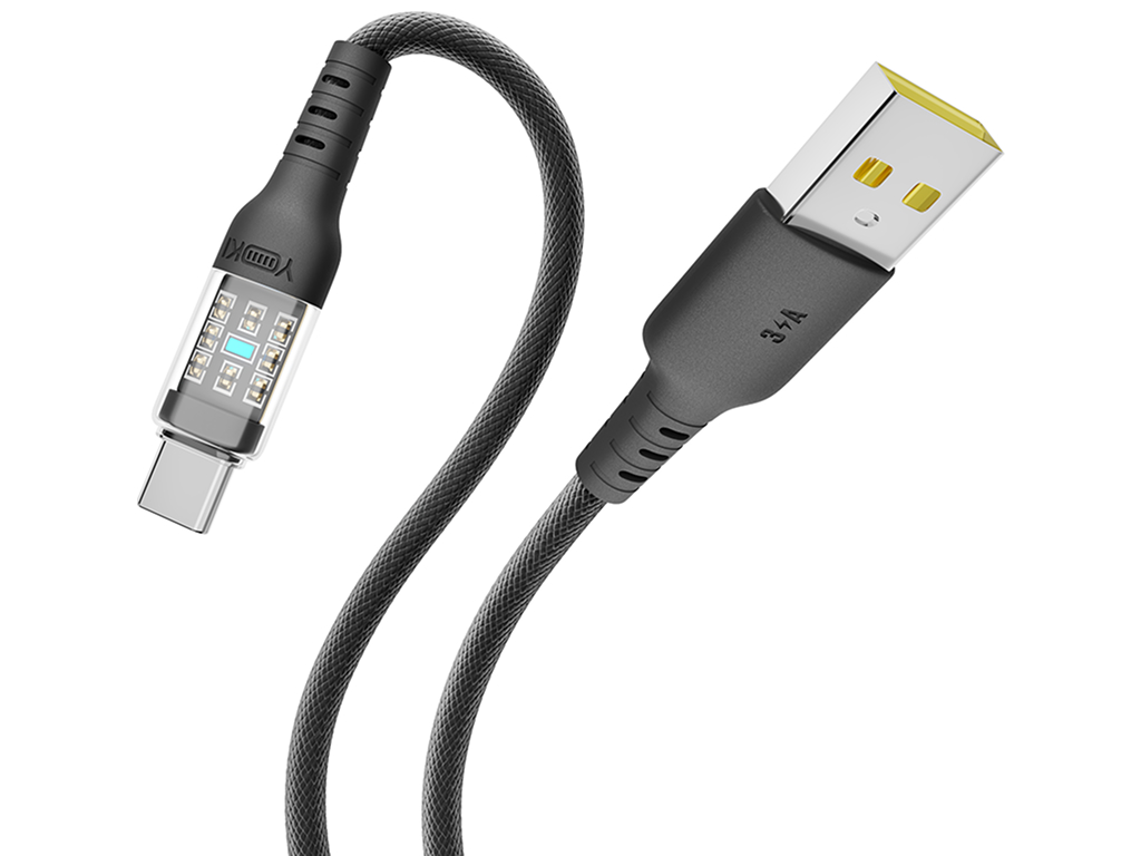 Кабель Yoki Cyber, USB-A — Type-C, 3A, 2 м, черный