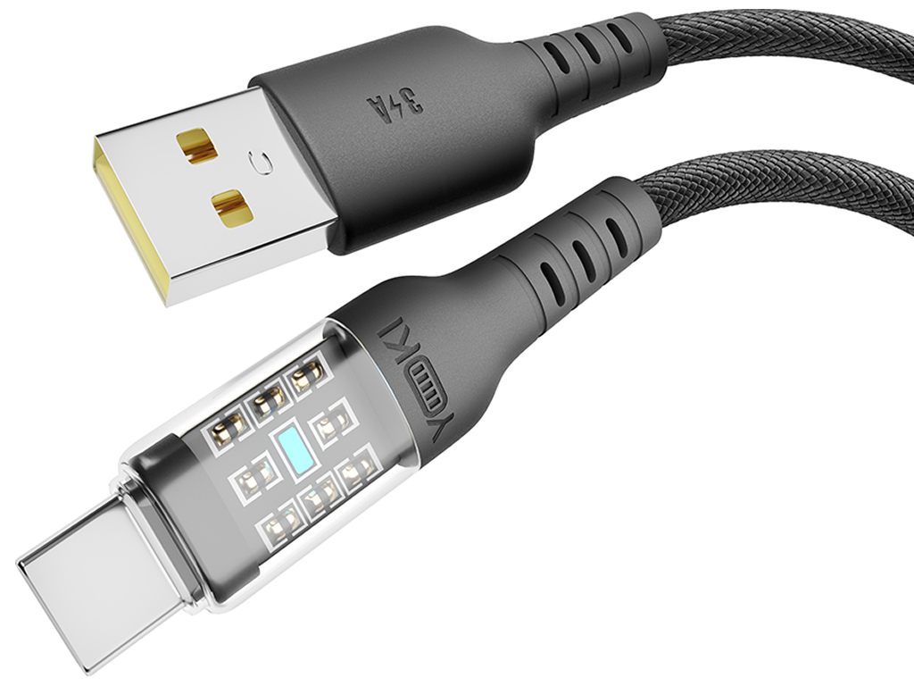 Кабель Yoki Cyber, USB-A — Type-C, 3A, 2 м, черный