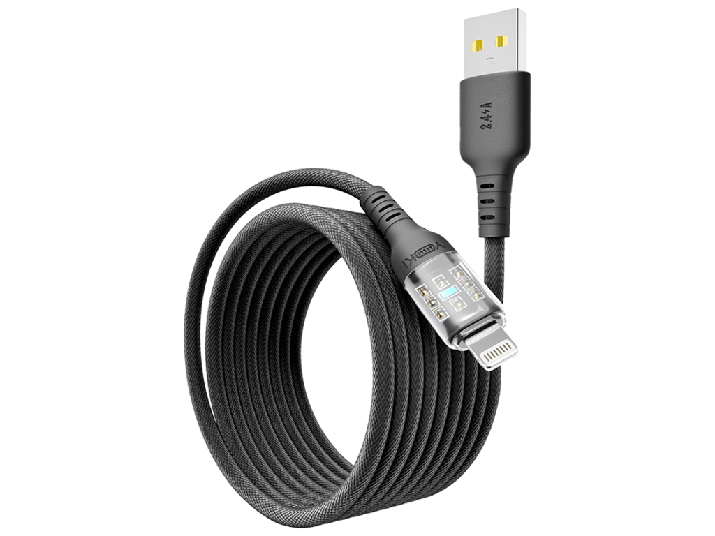 Кабель Yoki Cyber, USB-A - Lightning, 2,4A, 2м, колір чорний