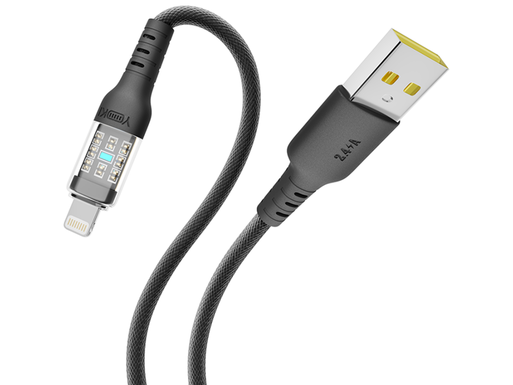 Кабель Yoki Cyber, USB-A - Lightning, 2,4A, 2м, колір чорний