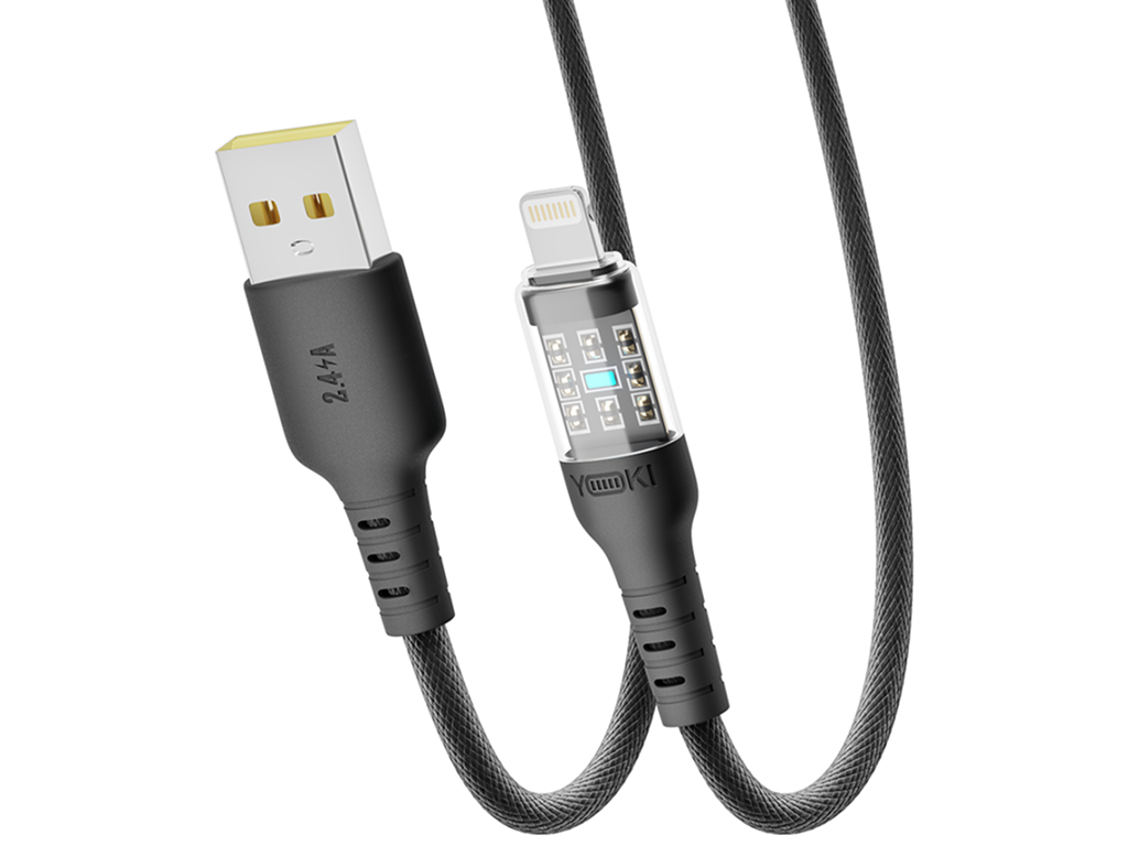 Кабель Yoki Cyber, USB-A - Lightning, 2,4A, 2м, колір чорний