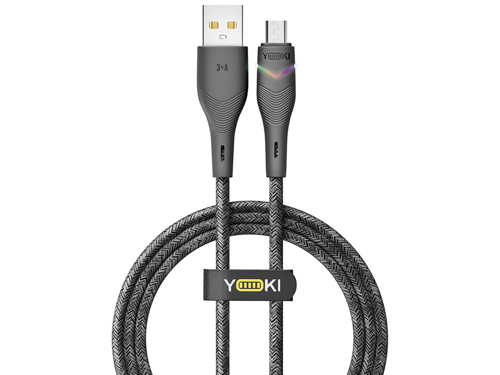 Кабель Yoki Rgb, USB-A — Micro-USB, 3A, RGB подсветка, 1,2м, Черный