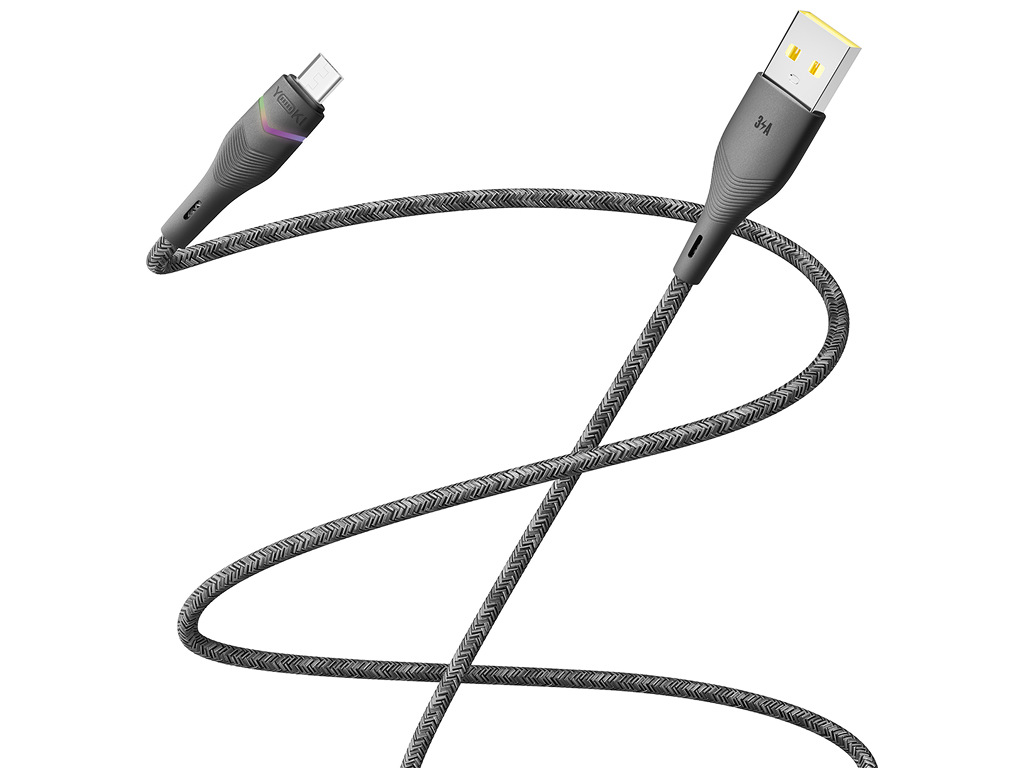 Кабель Yoki Rgb, USB-A — Micro-USB, 3A, RGB подсветка, 1,2м, Черный