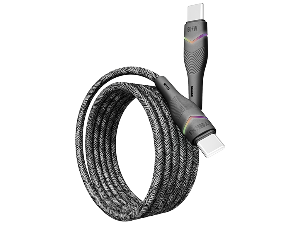 Кабель Yoki Rgb, Type-C — Type-C, 60Вт, RGB подсветка, 1,2м, Черный