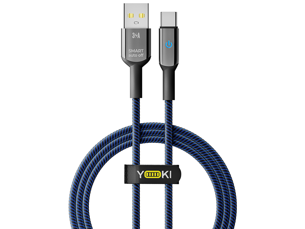 Кабель Yoki Smart, USB-A — Type-C, 3A, LED индикатор, 1,2м, Синий