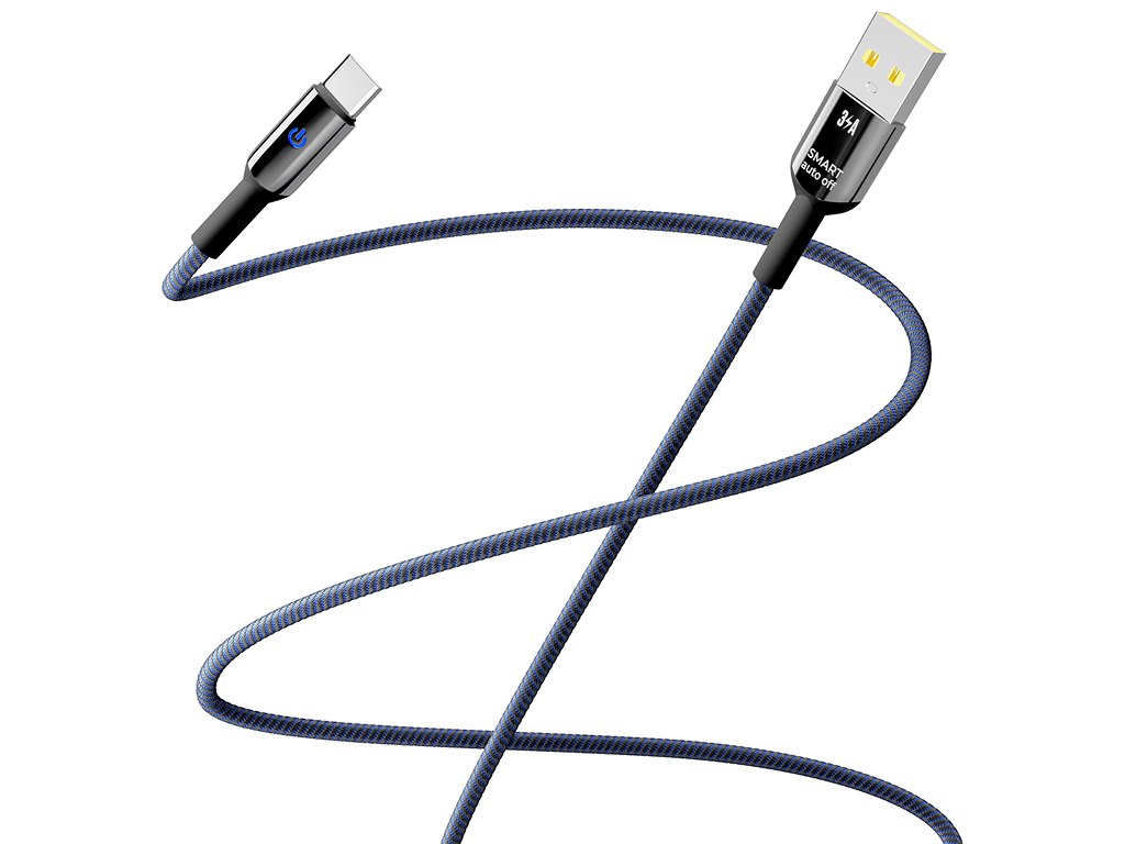 Кабель Yoki Smart, USB-A — Type-C, 3A, LED индикатор, 1,2м, Синий