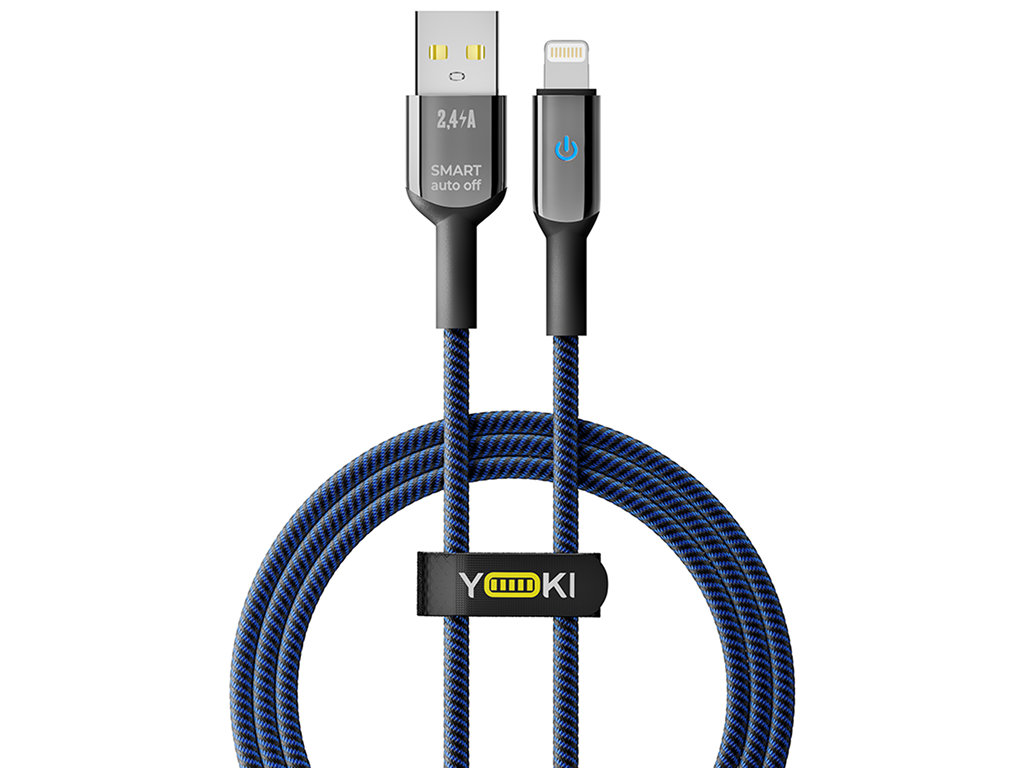 Кабель Yoki Smart, USB-A — Lightning, 2,4A, LED индикатор, 1,2м, Синий