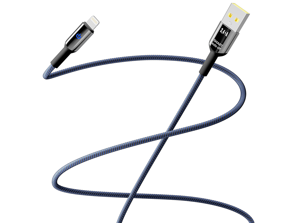 Кабель Yoki Smart, USB-A — Lightning, 2,4A, LED индикатор, 1,2м, Синий