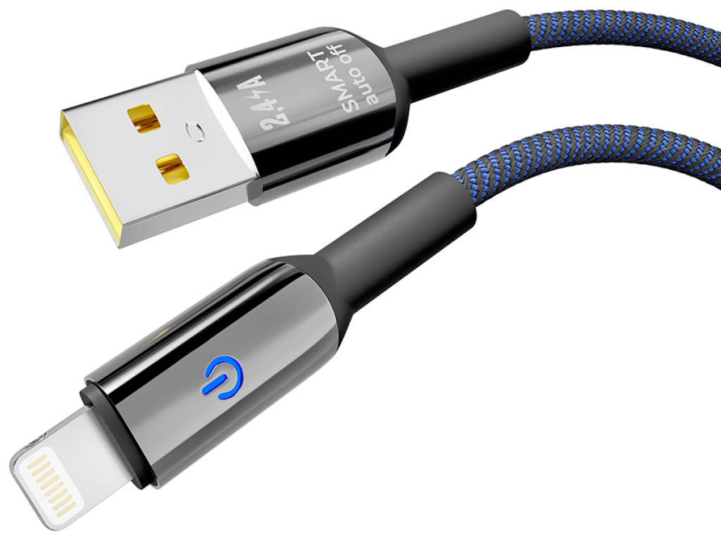Кабель Yoki Smart, USB-A — Lightning, 2,4A, LED индикатор, 1,2м, Синий