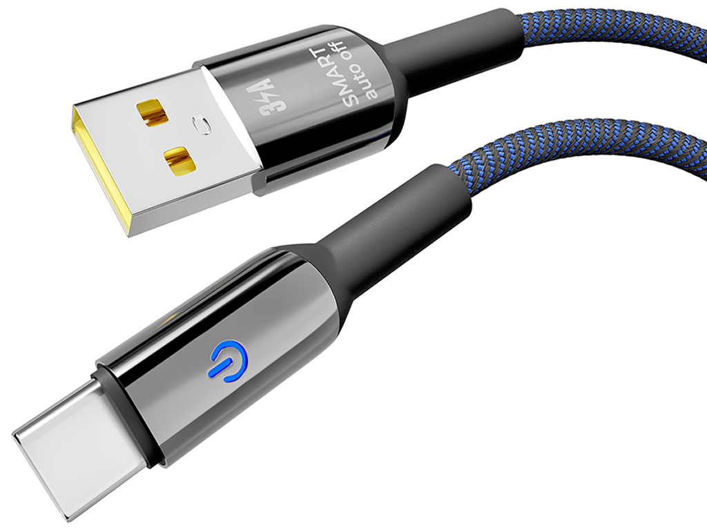 Кабель Yoki Smart, USB-A — Type-C, 3A, LED индикатор, 2м, Синий