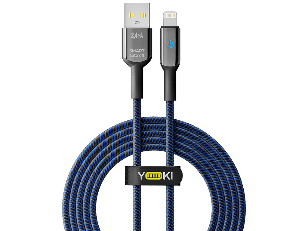 Кабель Yoki Smart, USB-A — Lightning, 2,4A, LED индикатор, 2м, Синий