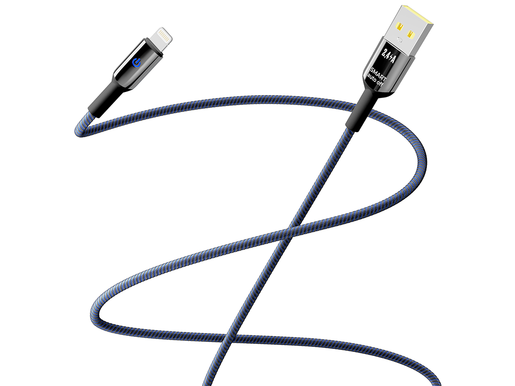 Кабель Yoki Smart, USB-A — Lightning, 2,4A, LED индикатор, 2м, Синий